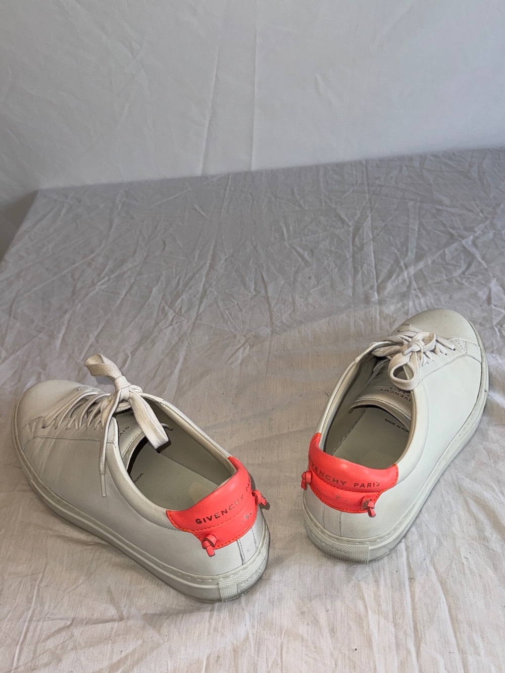 Givenchy White Leather Low-Top Sneakers with Coral Accent